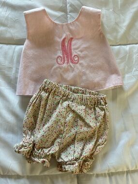 Pink Monogram Baby Matching Set - Floral Bloom Bloomer Top